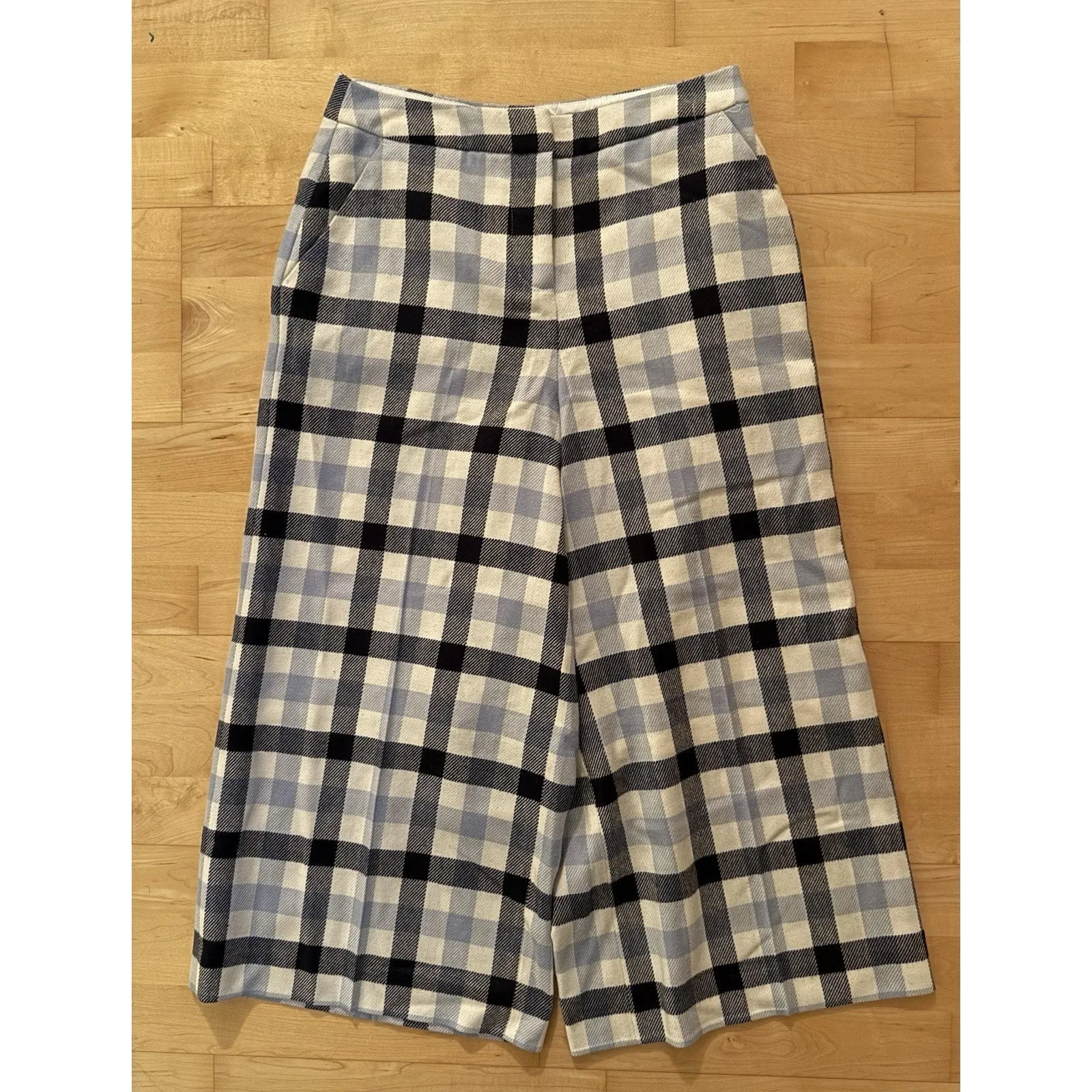 Boden Women's British Tweed Culottes Blue Plaid Cropped Wool Blend Pants 4P