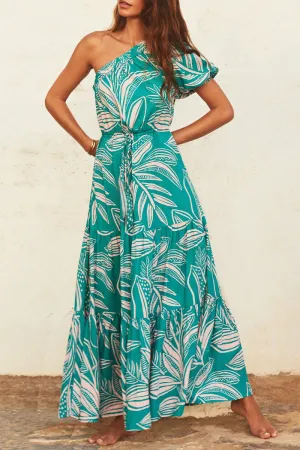 Bohemian Elegant Floral Frenulum Oblique Collar Printed Dresses