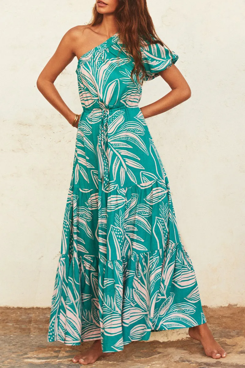 Bohemian Elegant Floral Frenulum Oblique Collar Printed Dresses