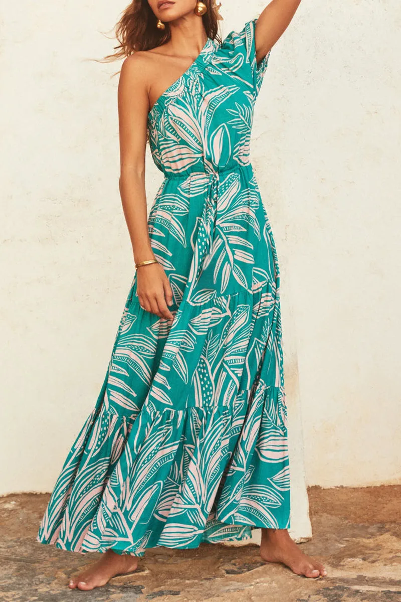 Bohemian Elegant Floral Frenulum Oblique Collar Printed Dresses