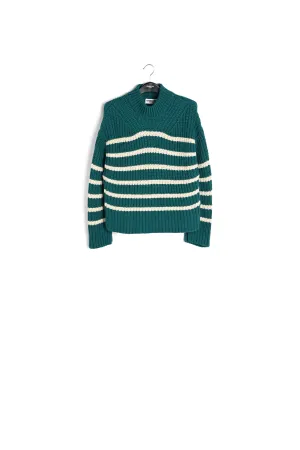 Bottle green and off-white striped ribbed-knit sweater