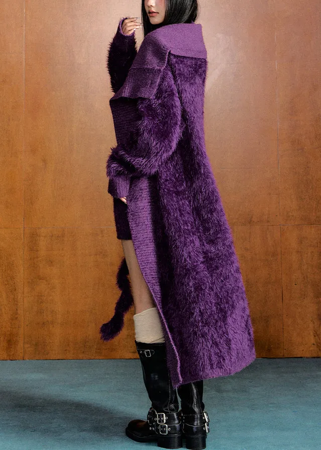 Boutique Purple Cardigans And Spaghetti Strap Dress Knit Two Pieces Set Spring