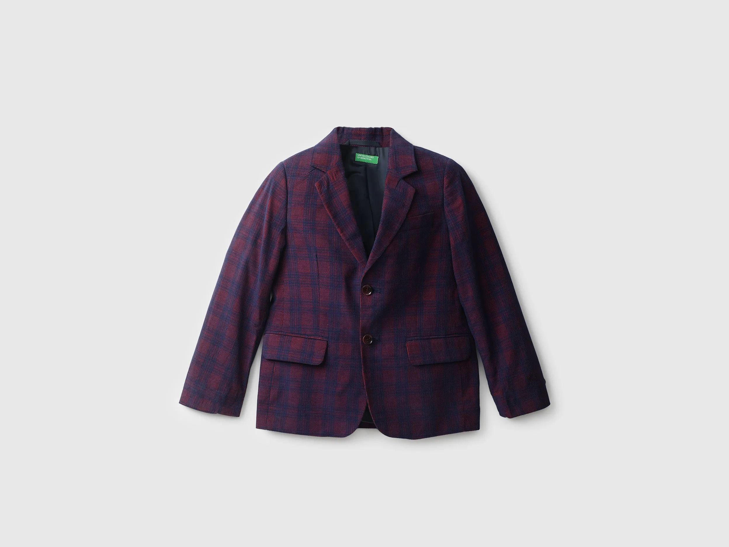 Boys Checked Lapel Neck Blazer