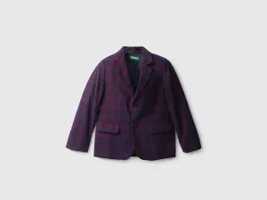 Boys Checked Lapel Neck Blazer