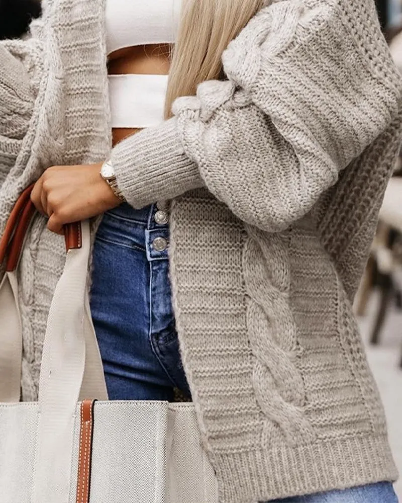 Braided Lantern Sleeve Work Cardigan
