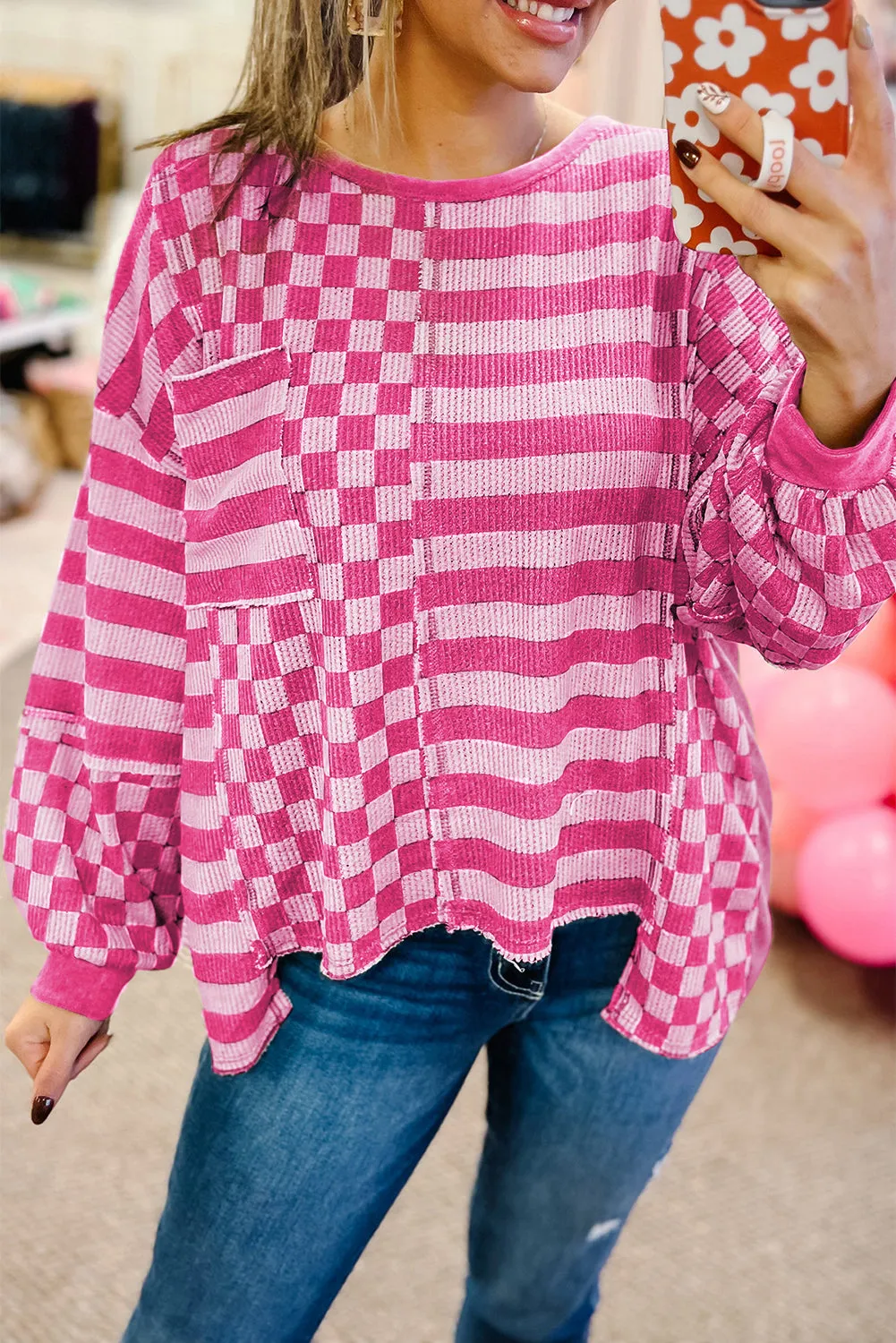 Brown Checkered Striped Patched Buttoned V Neck Cardigan