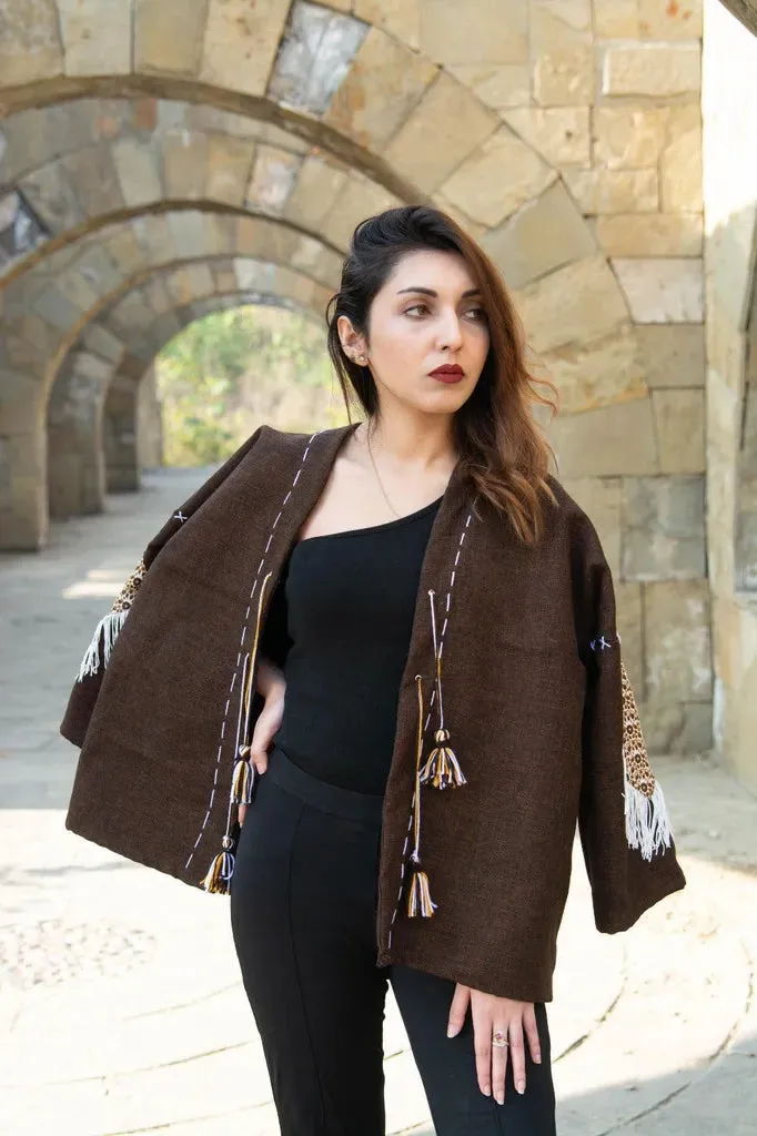 Brown | Handmade Premium Cardigan | Winter Wrap