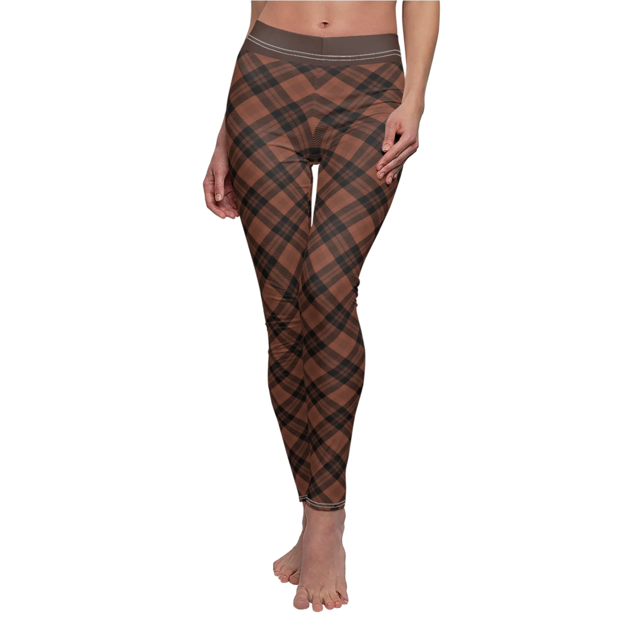 Brown w/Cocoa Trim Women's Cut & Sew Casual Leggings (AOP)