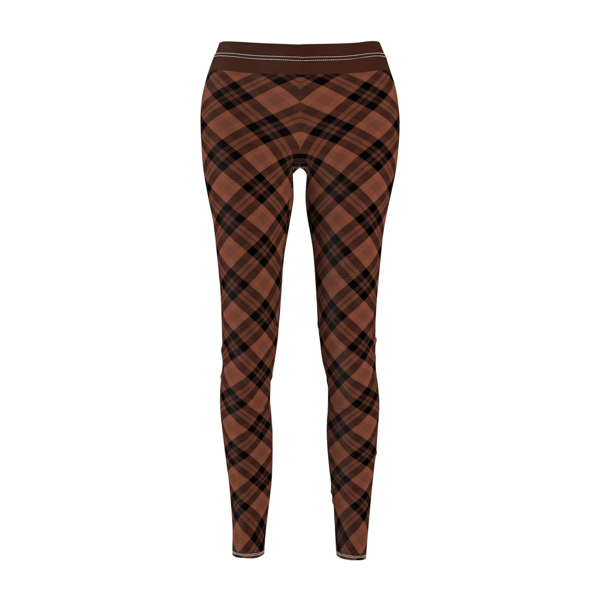 Brown w/Cocoa Trim Women's Cut & Sew Casual Leggings (AOP)