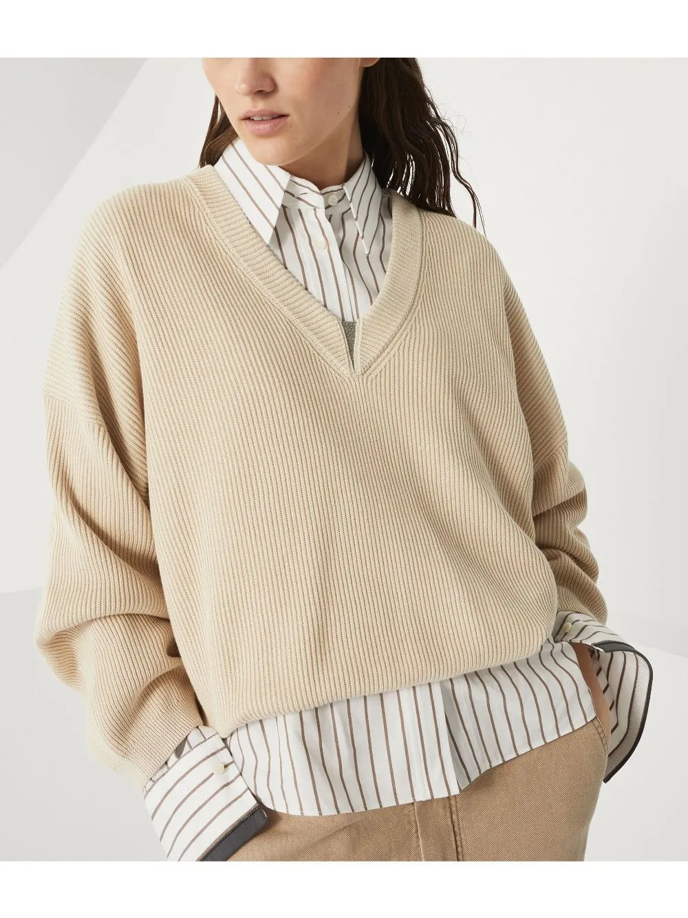 Brunello Cucinelli Cotton English Rib Sweater With Shiny Detail
