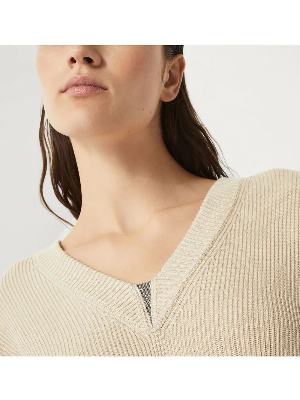 Brunello Cucinelli Cotton English Rib Sweater With Shiny Detail