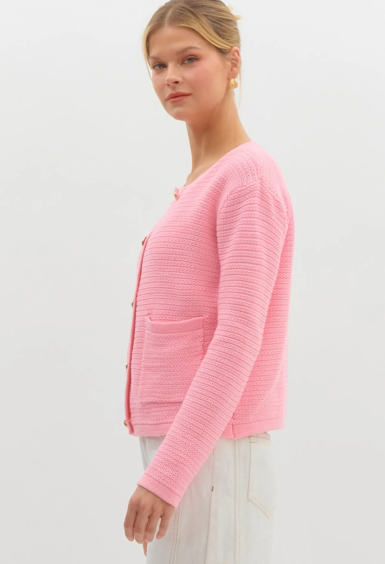 Bubblegum Pink Knit Cardigan