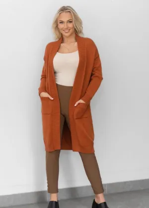 Bulky Knit Long Line Cardigan - Tan