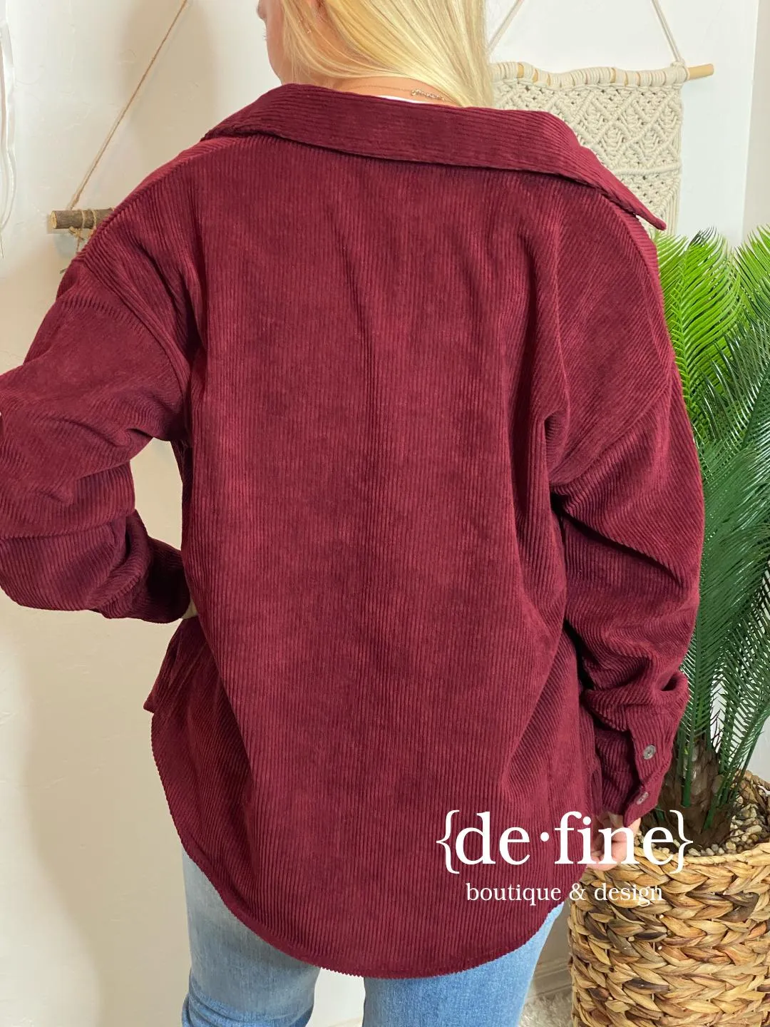 Burgundy Corduroy Shacket - Great for Game Day! Regular & Curvy
