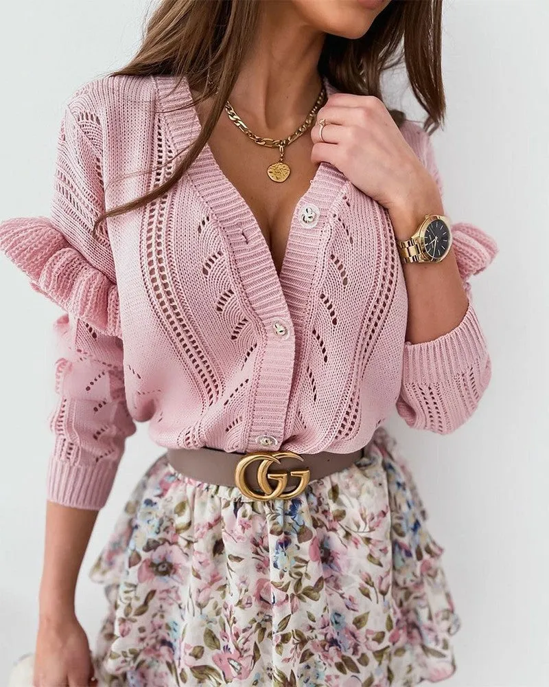 Button Front Open Knit Cardigan