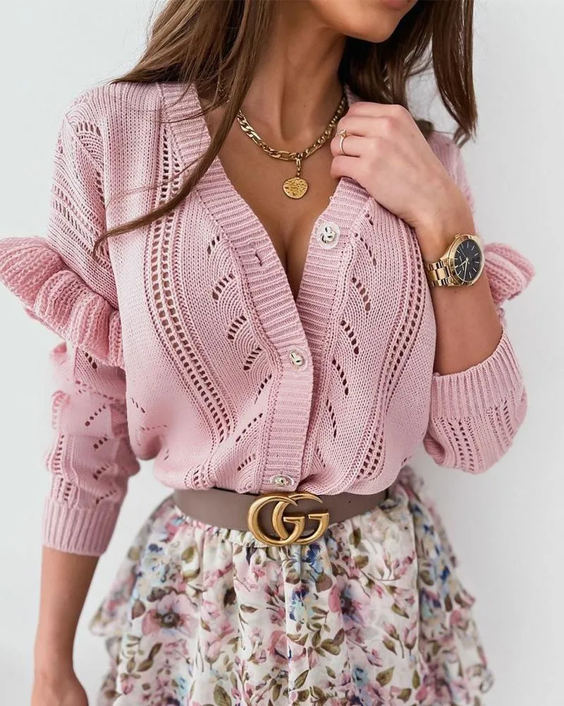 Button Front Open Knit Cardigan