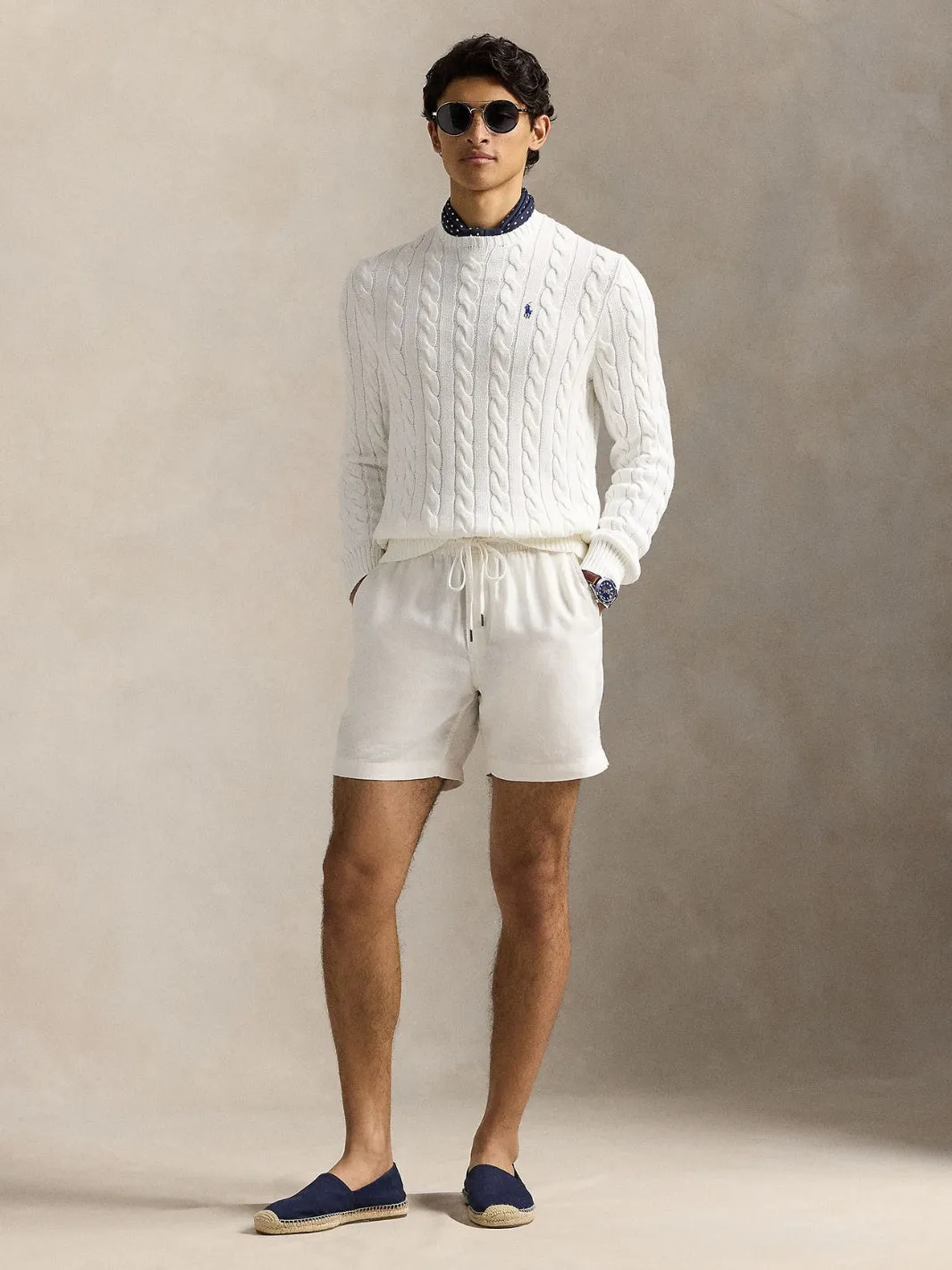 CABLE KNIT COTTON SWEATER Hvit
