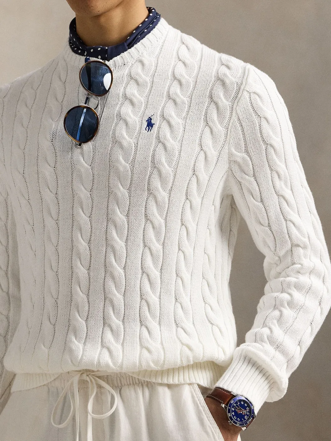 CABLE KNIT COTTON SWEATER Hvit