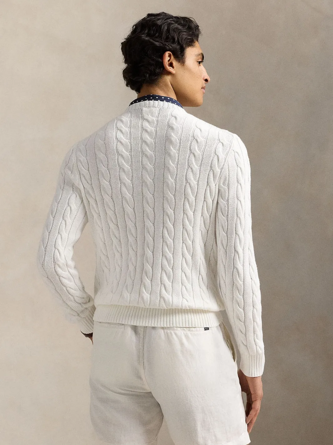 CABLE KNIT COTTON SWEATER Hvit