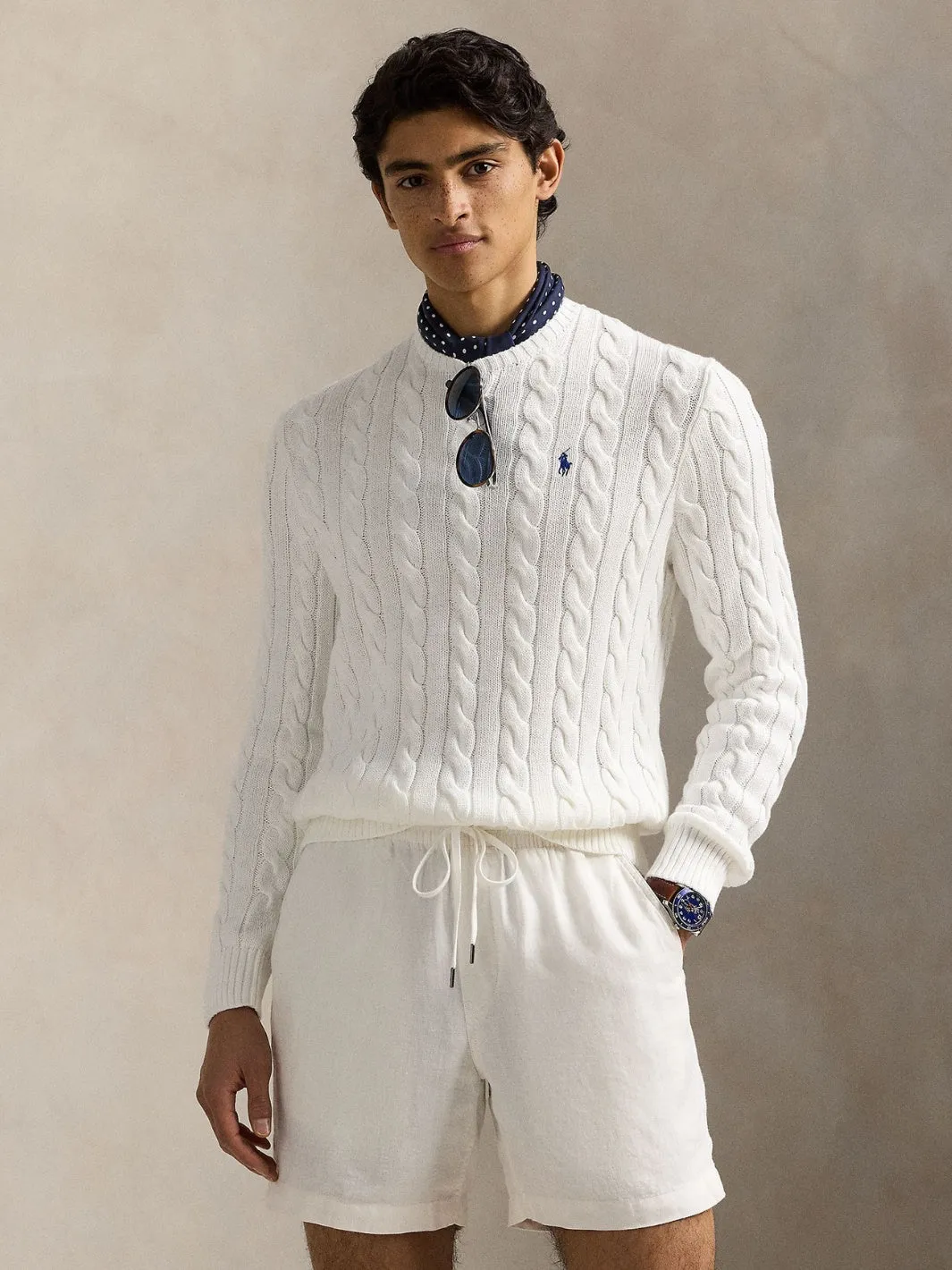 CABLE KNIT COTTON SWEATER Hvit