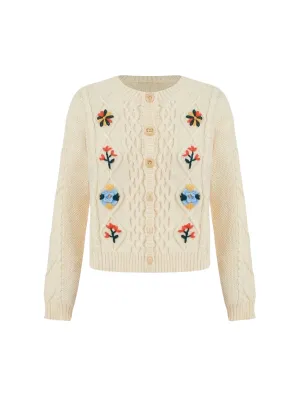 Cassandra Floral Pattern Knit Cardigan in Apricot