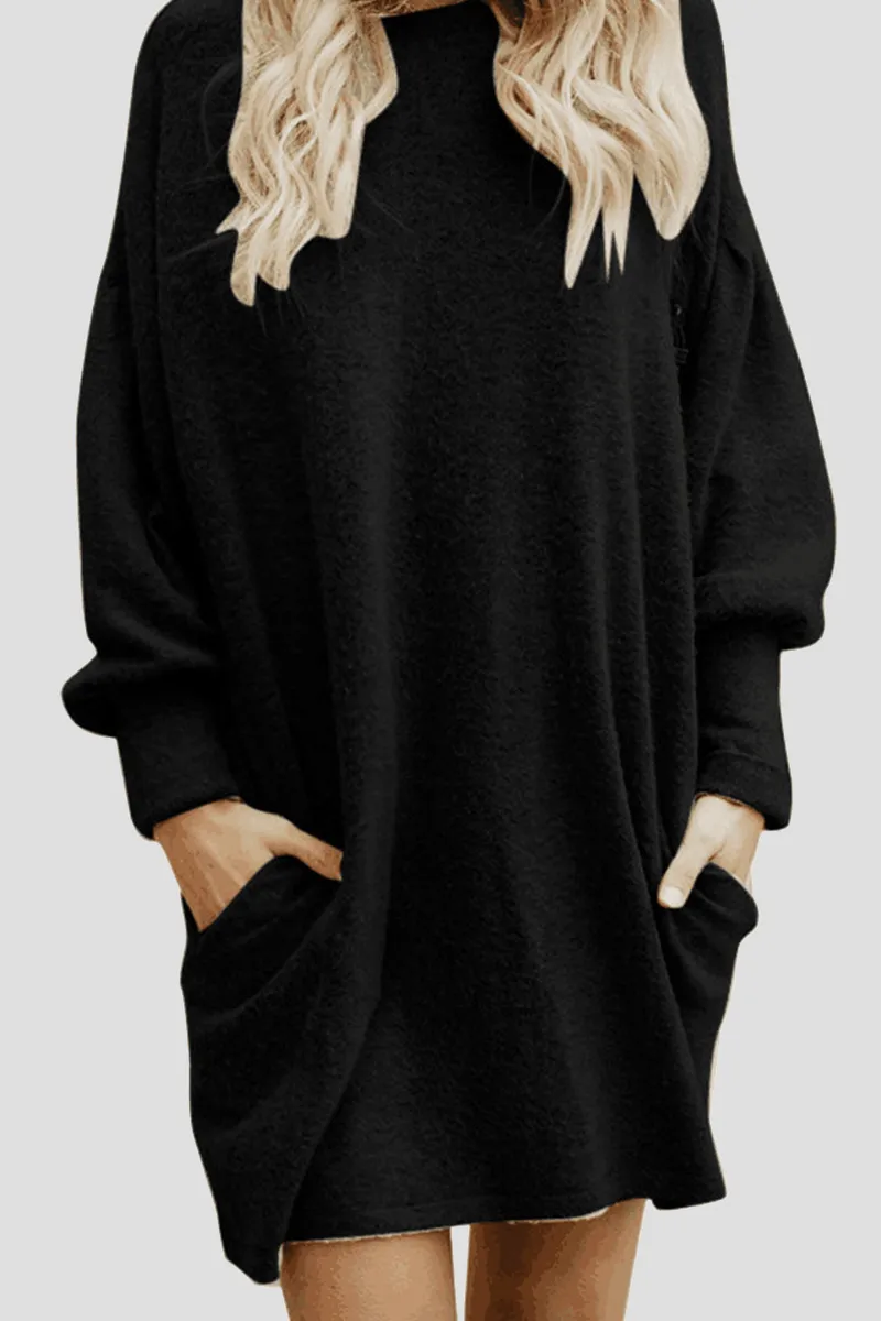 Casual Solid Patchwork Pocket O Neck Dresses(5 Colors)
