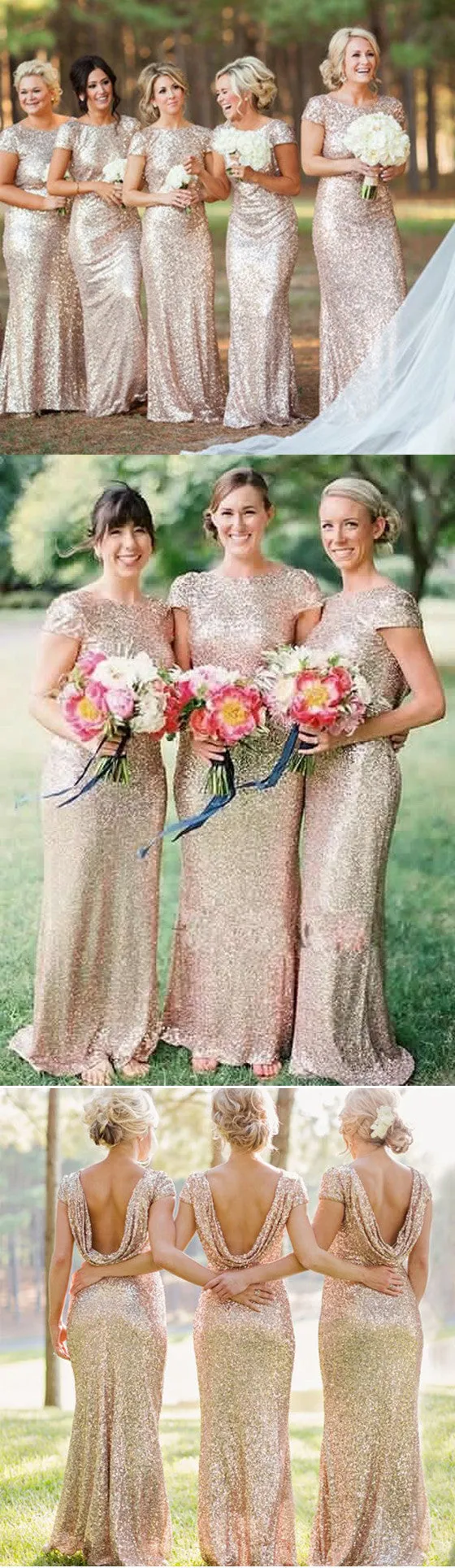 Charming Mermaid Short Sleeve Sequin Long Bridesmaid Dresses, BG51317