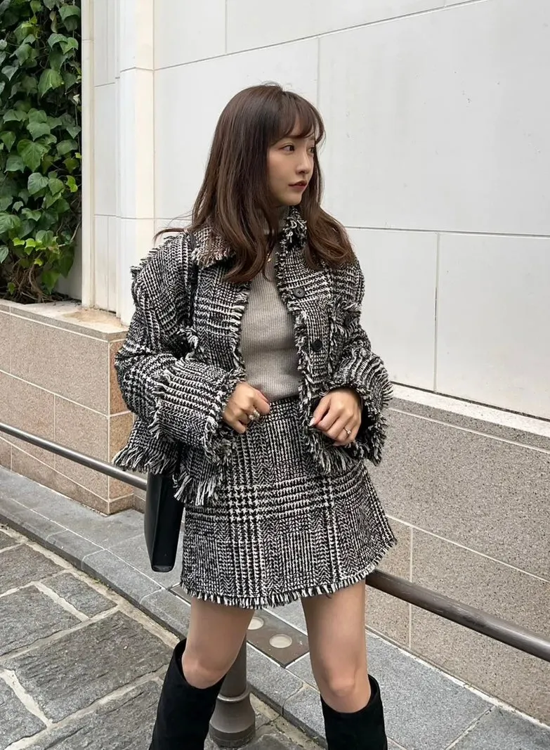 Check tweed culottes