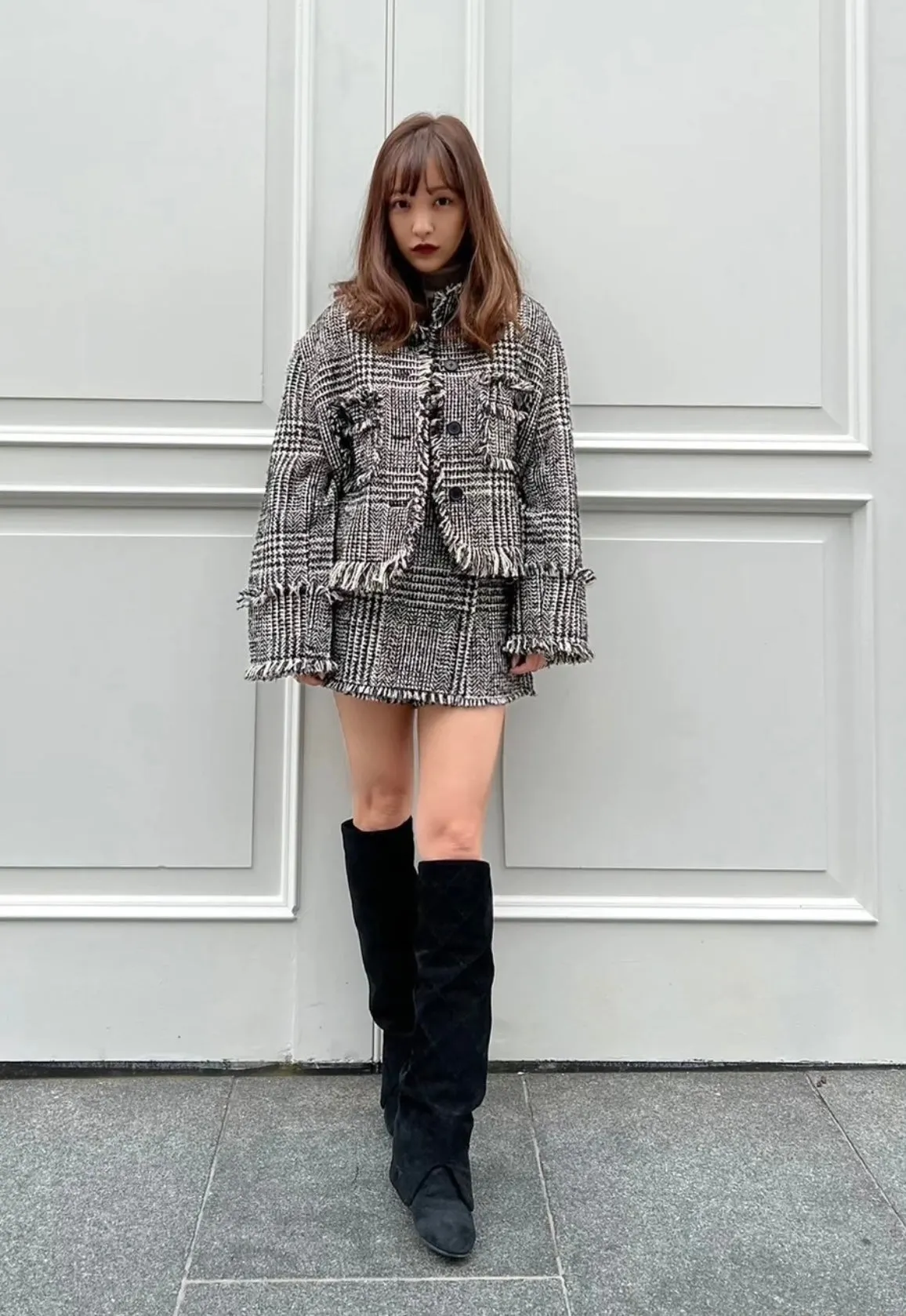Check tweed culottes