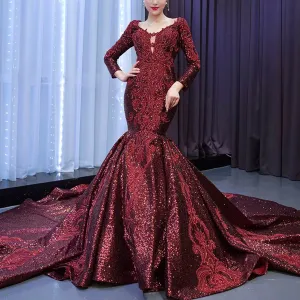 Chic Long Sleeve Wedding Dress Trumpet Evening Gown