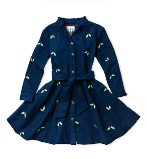 Christmas Holly Kids Flannel Dress
