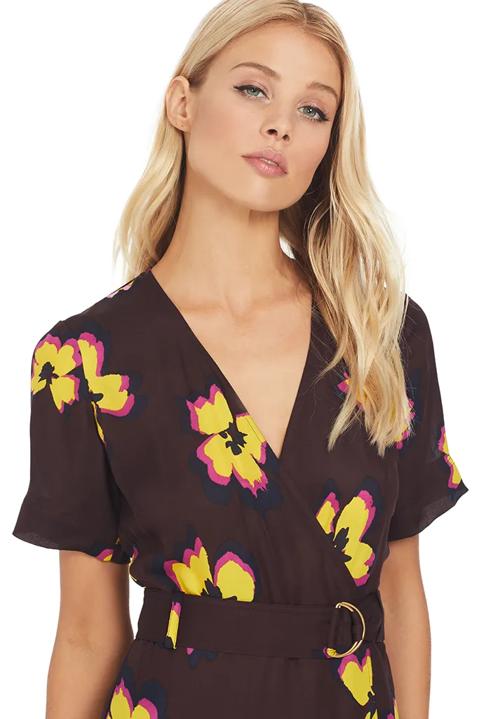 Claire Dress (Chocolate/Yellow Flower)