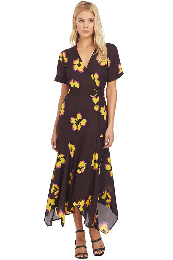 Claire Dress (Chocolate/Yellow Flower)