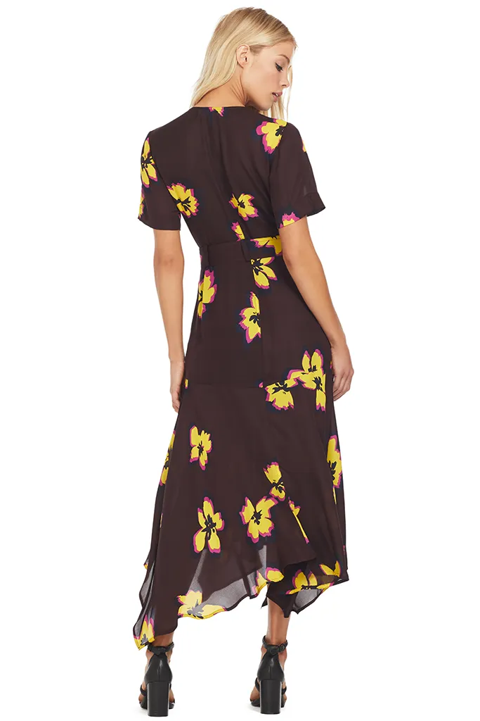 Claire Dress (Chocolate/Yellow Flower)