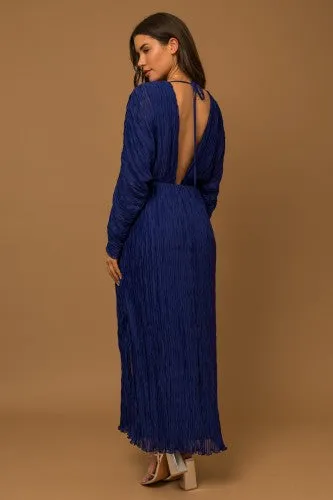 Cobalt Waves Long Sleeve Gown Dress