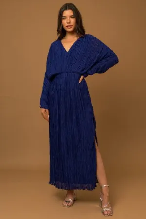 Cobalt Waves Long Sleeve Gown Dress