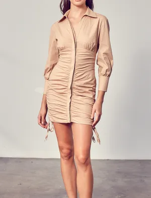 Collar Side Ruch Mini Dress