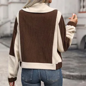 Corduroy women's block colour autumn jacket with pockets - Ideal for layering