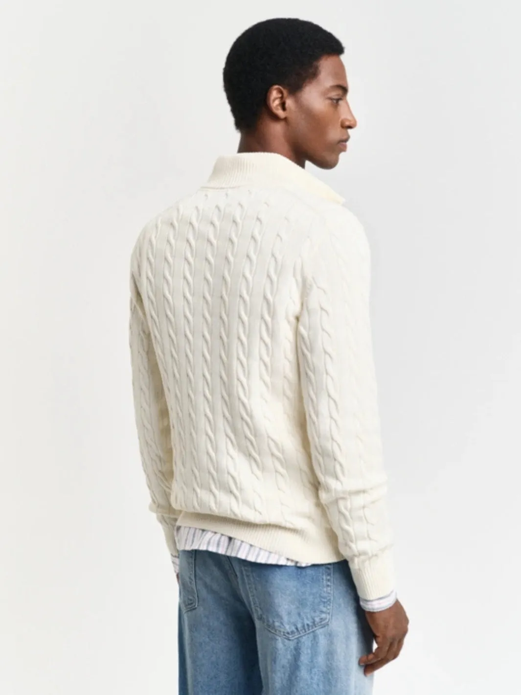 COTTON CABLE HALF ZIP Off-White
