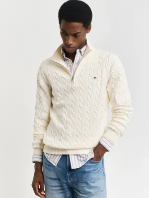 COTTON CABLE HALF ZIP Off-White