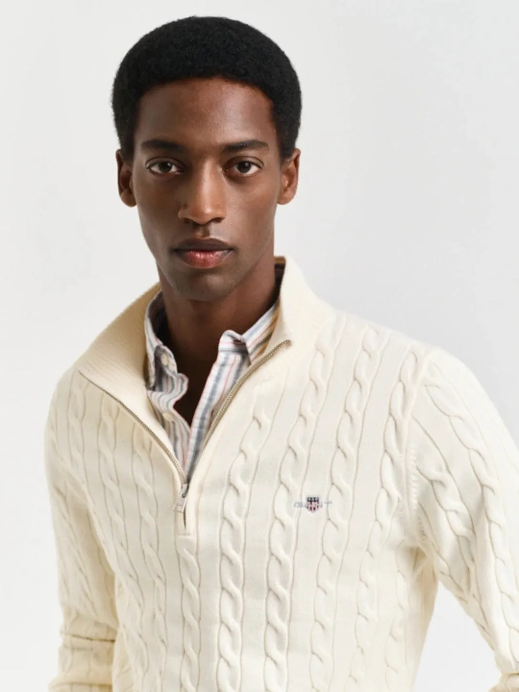 COTTON CABLE HALF ZIP Off-White