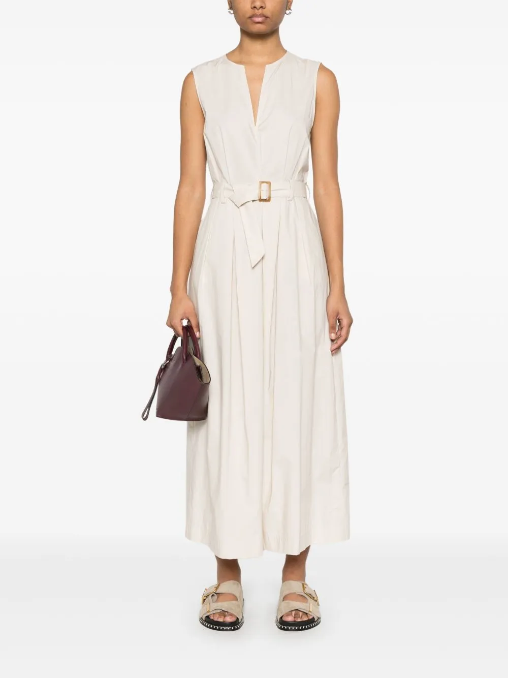 Cotton long belted dress