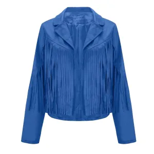Cowgirl Western Fringe Blue Leather Jacket for Women LBJ306