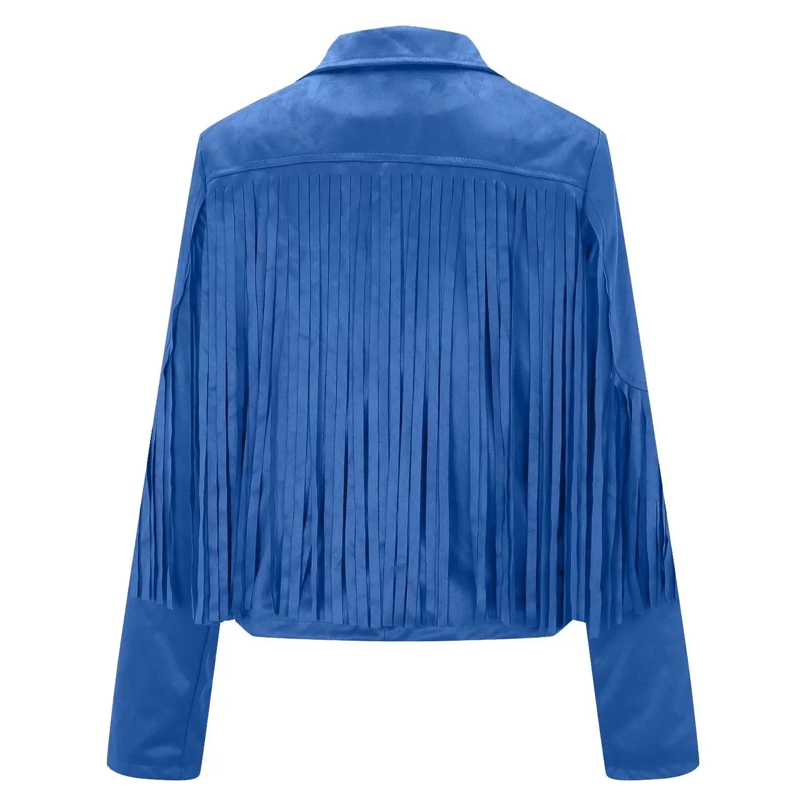 Cowgirl Western Fringe Blue Leather Jacket for Women LBJ306