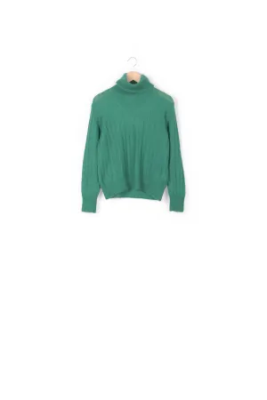 Dark green cable-knitted turtleneck sweater