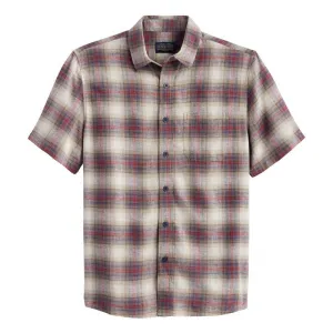 Dawson Short Sleeve Linen Shirt Tan/Brick Plaid