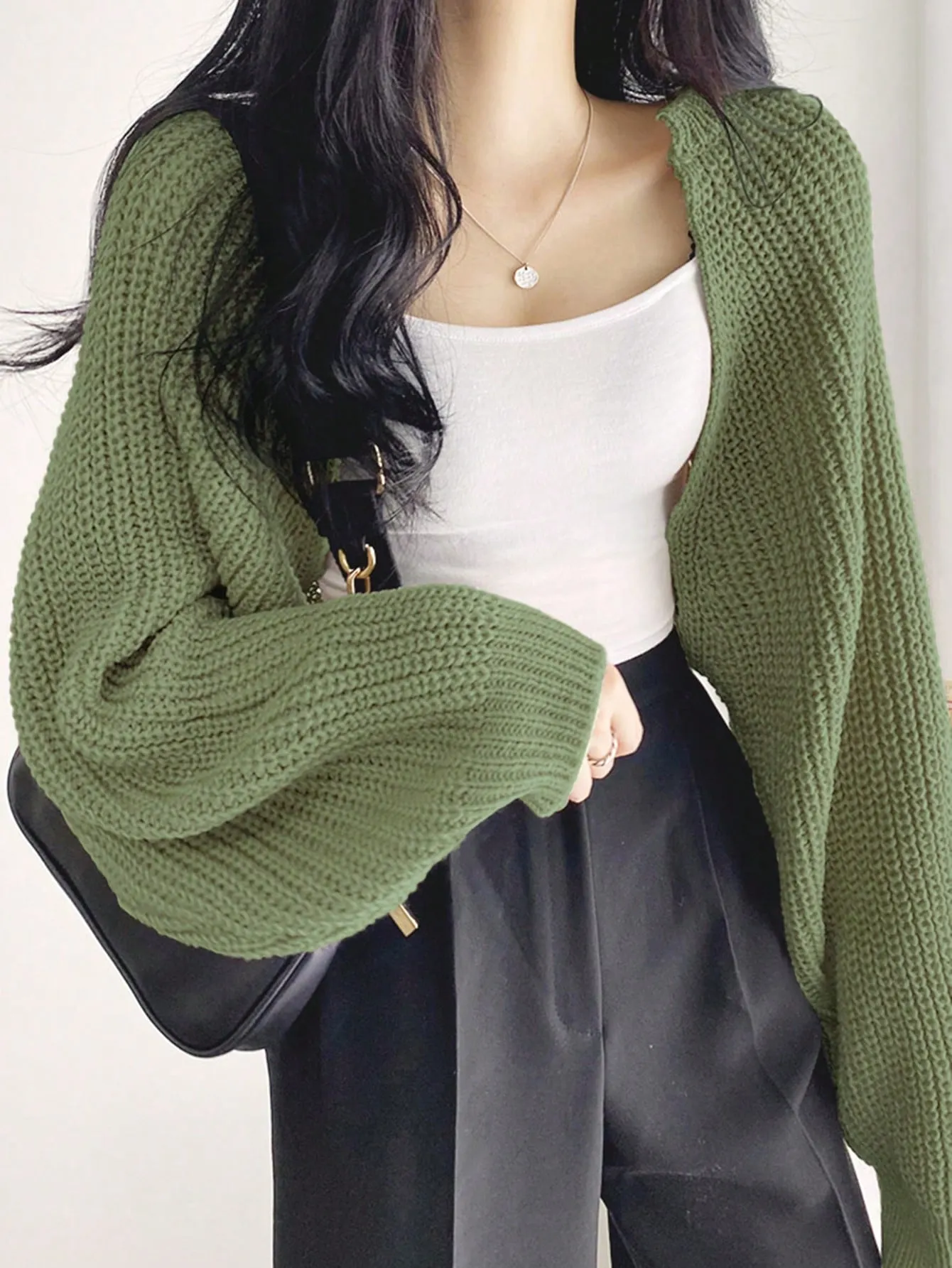 DAZY Solid Open Front Crop Cardigan