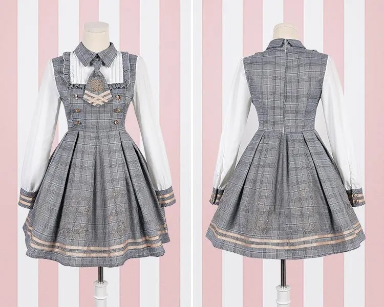 Detective Academy Embroidered Plaid Dress   Woolen Cloak SD00372
