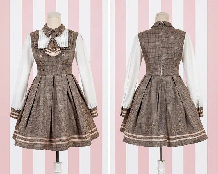 Detective Academy Embroidered Plaid Dress   Woolen Cloak SD00372