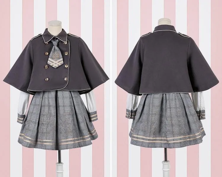 Detective Academy Embroidered Plaid Dress   Woolen Cloak SD00372